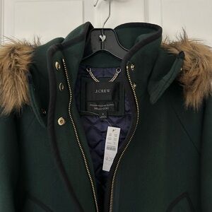 NWT J. Crew Italian stadium- cloth Dark Green women’s coat
